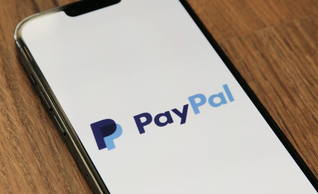 phone with paypal logo on the screen